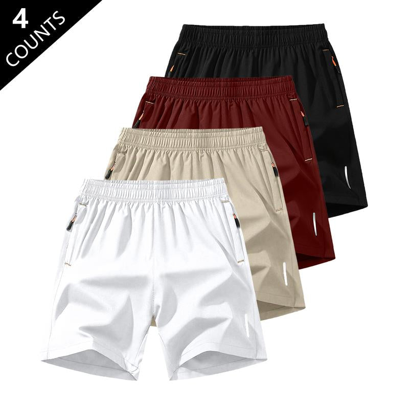 5-Pack, Men'S Solid Color Zipper Pocket Shorts - Summer Casual Comfortable Breathable Three-Quarter Pants, Men'S Everyday Bottoms, Tropical Beige, 5-Pack