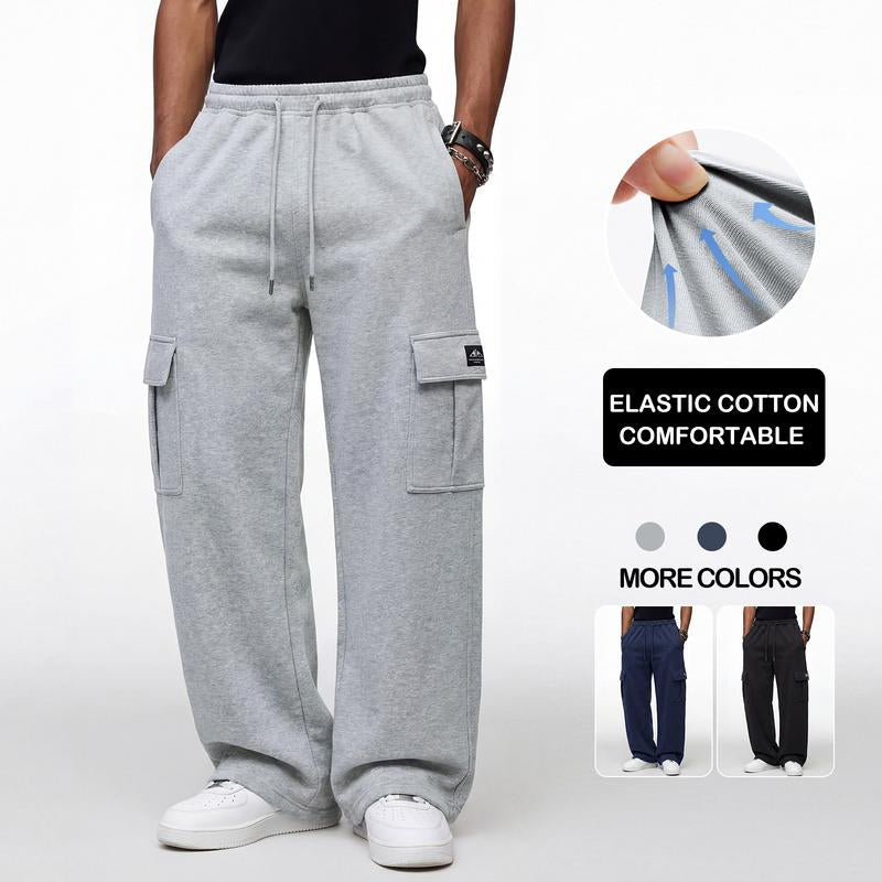 Men’S Workwear Sweatpants; Men’S Work Pants with Multiple Pockets; Hip-Hop Lantern-Style Casual Pants; Men’S Pants with a Loose Straight Cut and Good Stretch; Regular Casual Work Pants for Men Suitable for All Seasons