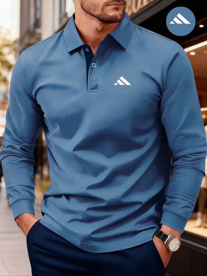 Men'S Solid Color Long Sleeve Polo Shirt, High-End Fashion Fabric, Comfortable, Casual Sports Wear, All Seasons, Golf Outdoor Activity