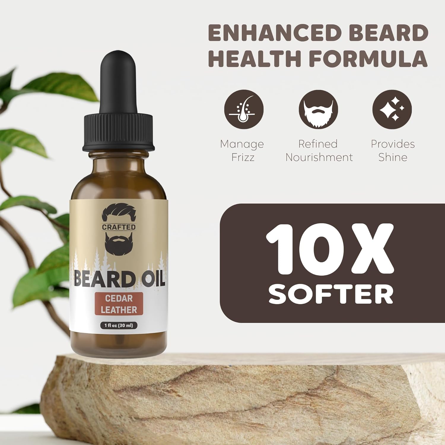 Beard Oil - Cedar & Leather Scent, All Natural Conditioner, No Residue, 1oz Made in USA