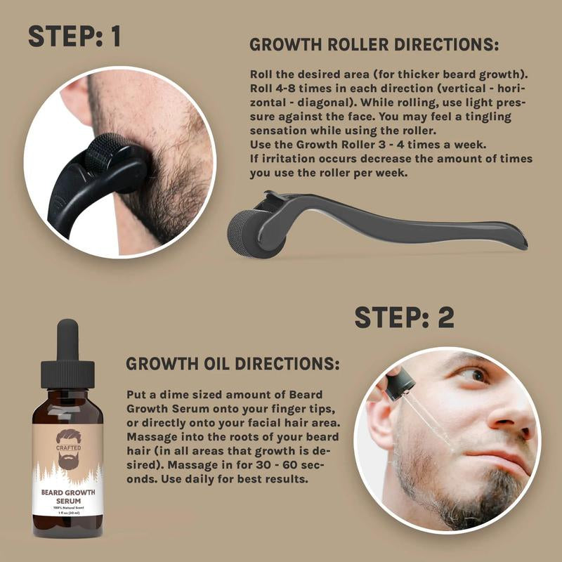 Beard Growth Kit - Valentines Gift for Men - Grow a Thicker Fuller Beard - Beard Growth Serum - Beard Roller