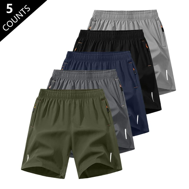 5-Pack, Men'S Solid Color Zipper Pocket Shorts - Summer Casual Comfortable Breathable Three-Quarter Pants, Men'S Everyday Bottoms, Tropical Beige, 5-Pack