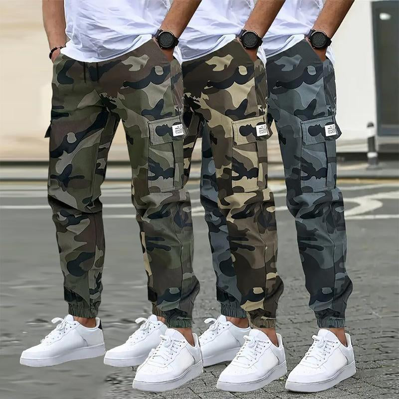3-Pack American Style Camo Work Trousers - Multi-Pocket, Stretch Waist, Heavy Duty Tapered Pants for Daily & Work Casual Comfy Elastic Man Pantalones Para Hombre Pants for Men Cargo Pants for Men